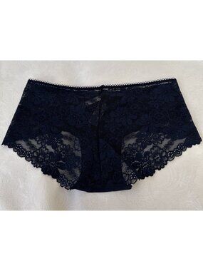 PINK VICTORIA'S SECRET S NAVY BLUE LACE HIPHUGGER PANTIES COTTON NWT